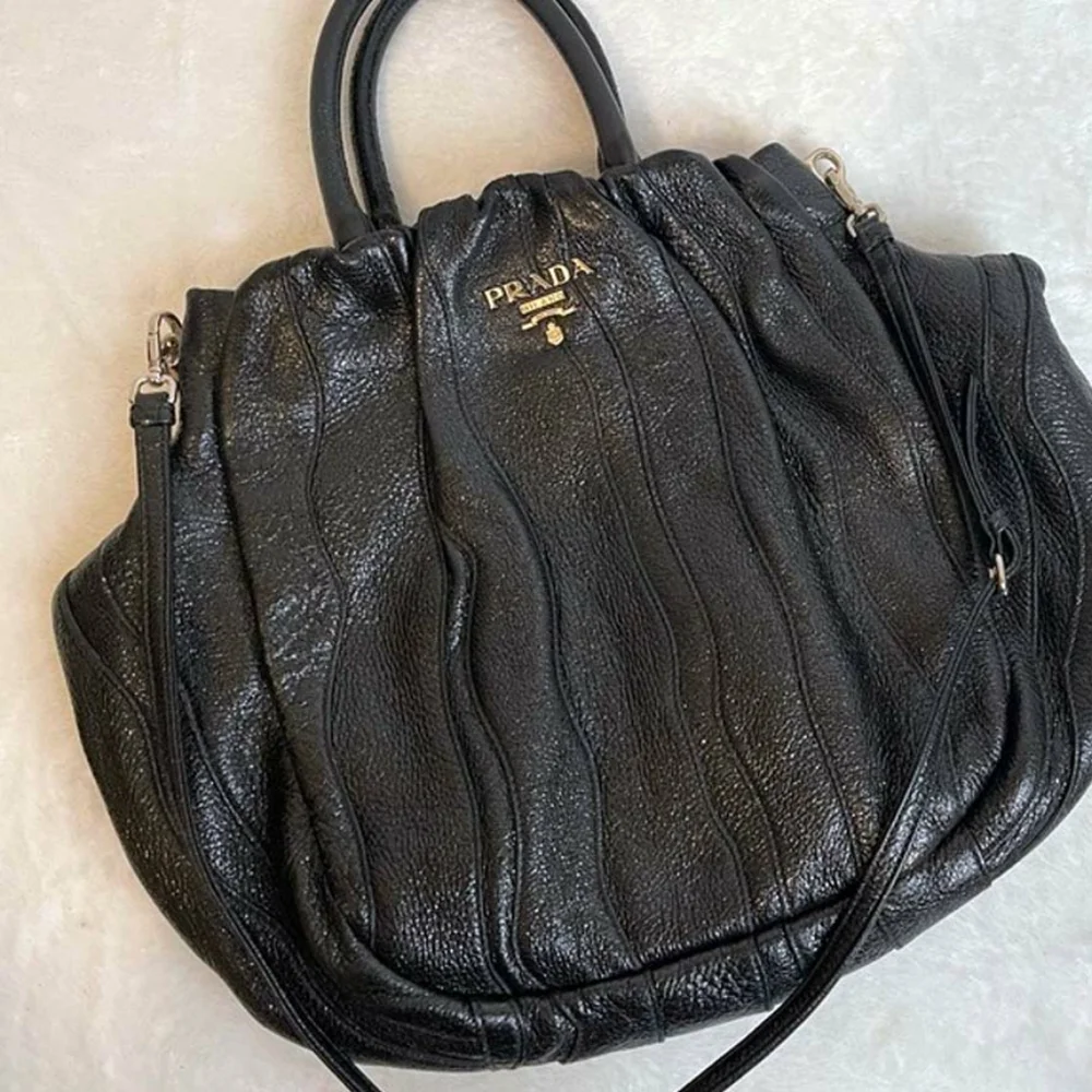 Prada Cervo Lux Stripes Leather 2Way Hand Shoulder Bag